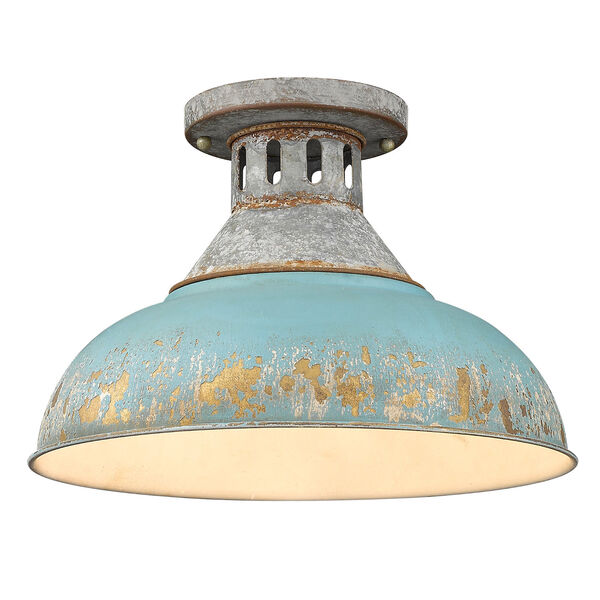 Kinsley Aged Galvanized Steel and Teal One-Light Semi-flush, image 1